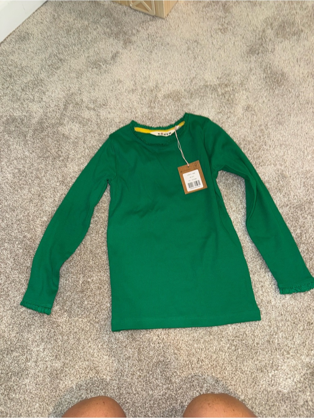 Mini Boden Green Long Sleeve Ribbed Top